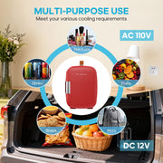 Gianna Compact Refrigerator, 4L Portable Mini Fridge for Dorm, Car, Drinks and Snacks, Red, AC-CBX0714-4RD-ASB
