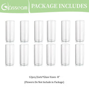 Glasseam Glass Cylinder Vases Set of 12, Clear Borosilicate Glass, 3.3 in Diameter, Three Heights for Floating or Pillar Candles LXZS6631-zhitong-20X8.5-12pcs