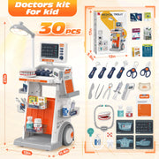 Huge Wave Doctor Kit for Kids, 30-Piece Medical Role Play Set with LED Lights and Sounds, Multifunctional Trolley Play Station, Non-Toxic BPA-Free Plastic