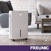 Freonic FHCD501PWG 50 Pint Dehumidifier with Built-In Pump, LED Display, 24H Timer, Auto Shut-Off, Wheels, Bathroom, Basement, Bedroom, and Rooms up to 4,500 Sq. Ft - White
