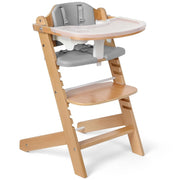 Cowiewie Wooden High Chair with 3 Tray, Toddler Feeding High Chair, 8 Height Adjustments, Gray