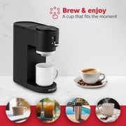 Holstein Housewares 2-In-1 Single Serve Pod and Ground Coffee Maker, Dual Brew, Reusable Mesh Filter, 14 oz Water Tank, Black