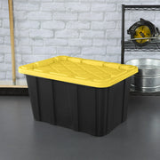 Sterilite 5065-9Y Large Storage Bin, 27 Gallon Plastic Storage Container with Snap-On Lid, Black and Yellow, Industrial, Pack of 6