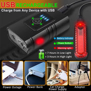 RONY Mountain Bike Light Set, 1000 Lumen Rechargeable Front and Rear LED Lights, Waterproof, Black