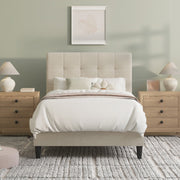 Mainstays 3038-330 Hillside Square Tufted Upholstered Twin Bed, Ivory Fabric