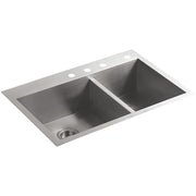 KOHLER K-3823-4-NA Vault Offset Kitchen Sink with Four-Hole Faucet Drilling