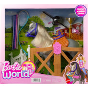 Mattel HYR17 Barbie World Horse Stable Playset with Toy Horse, Jump, & Accessories, 7-Piece Set