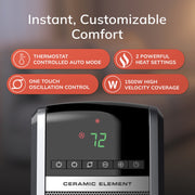 Lasko Digital Ceramic Tower Space Heater, 1500W, Black, 29 in, Remote Control, Adjustable Thermostat, Oscillation, Timer CT30754