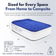 King Koil Luxury Queen Air Mattress, Built-In High-Speed Pump, Integrated Pillow, 20 Inch Double High, Waterproof, Portable, KK20C5BU29510