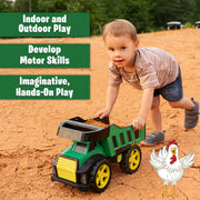 John Deere 16in Metal Dump Truck Toy with Motorized Dumping, LED Lights, Sounds, Heavy Duty Steel Bed, Extra Large Wheels for Kids 3+