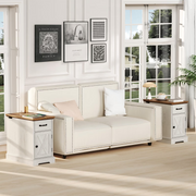 Hommpa Farmhouse End Tables With Charging Station, Rustic White