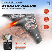 Sharper Image Stealth Recon Video Drone, Real-Time 4K Streaming, 2-Axis Gimbal, Durable Foam Frame, LED Lights, Black, 8.4 in