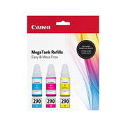 Canon GI-290 CMY Ink Bottle Value Pack, Cyan Magenta Yellow, Compatible with G1200 G2200 G3200 G4210 Printers, 1596C005