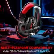 Hexamurby G9000Pro Wired Gaming Headset, Noise Canceling Mic, 40mm Neodymium Drivers, Surround Sound, Adjustable Headband, Red