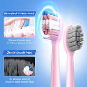 JTF P200 Sonic Electric Toothbrush for Adults and Kids, 5 Modes, 40,000 VPM, IPX7 Waterproof, Wireless Charging, 6 Brush Heads, Pink, Travel Case