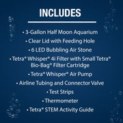 Tetra STEM 3 Gallon Half-Moon Aquarium Kit with LED Bubbling Air Stone, Whisper 4i Filter, Air Pump, Test Strips, Thermometer, STEM Activity Guide, AQ-78482