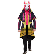 InSpirit Designs 104262LWM Fortnite Drift Boys Halloween Costume, Gold Black Pink Coat with Hoodie and Kitsune Mask, Size Large 10/12
