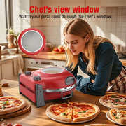 ONSON 12-Inch Countertop Pizza Oven with Removable Ceramic Stone, Heats up to 800F, Independent Top and Bottom Controls, Red