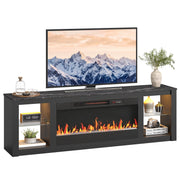 Bestier Fireplace TV Stand, 70 Inch, Supports TVs up to 75 Inch, 36 Inch Electric Fireplace with LED Lights, Adjustable Shelves, Black