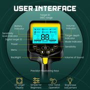 ANEKEN GT1000 Waterproof Retractable Foldable Metal Detector, 2000mAh Rechargeable Battery, 10-Inch IP68 Waterproof Coil, LCD Display, Five Detection Modes