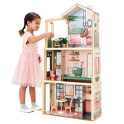 KidKraft Click & Play Fully Assembled Pop-Up Wooden Dollhouse with 50 Accessories, Brown, Wood, 20658