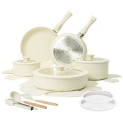 Chef Power AHUSNS01007 19-Piece Nonstick Cookware Set, Ceramic Pan, Detachable Handle, Dishwasher & Oven Safe, Cream White
