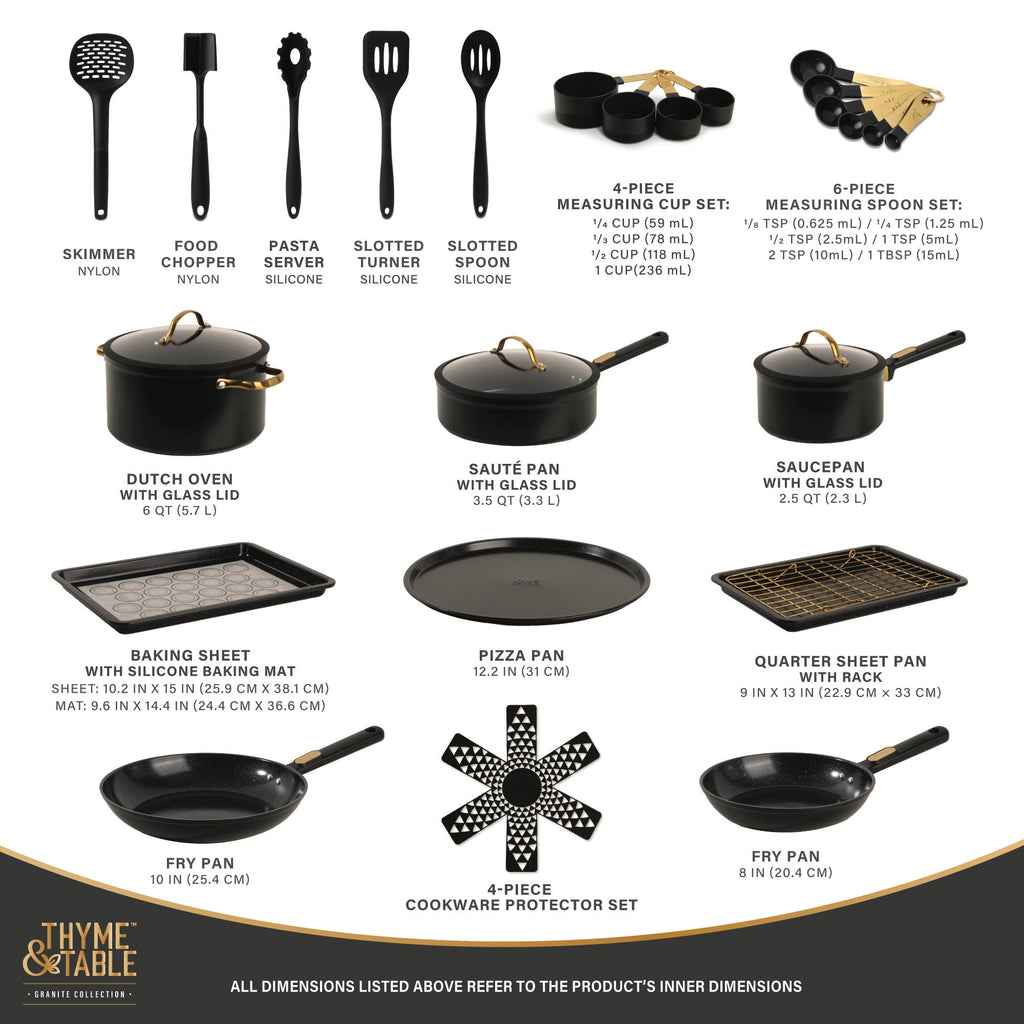 Thyme & Table TT2091R 32-Piece Aluminum Ceramic Non-Stick Cookware Set ...