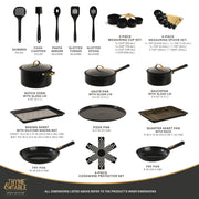 Thyme & Table TT2091R 32-Piece Aluminum Ceramic Non-Stick Cookware Set - Black Pots and Pans