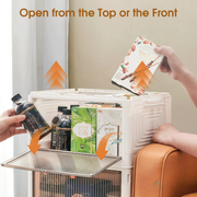 GARITIN 92 Qt Stackable Storage Bins with Lids and Wheels, 4 Tier Folding Storage Box with Doors, Plastic Closet Organizers and Storage Containers for Living Room, Office, Dorm