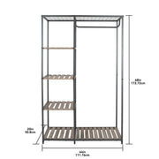 Better Homes & Gardens BH1801609919 Farmhouse Grey Wood and Metal Garment Rack, Heavy Duty Steel Frame, 4 Shelves, 1 Hanging Bar, Freestanding Clothes Organizer, 68 in