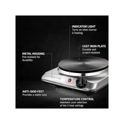 Ovente Electric Single Burner 7.25 Inch Cast Iron Hot Plate Cooktop with 5 Level Temperature Control & Easy Clean Stainless Steel Base Portable Countertop Stove for Home Dorm Office Silver BGS101S