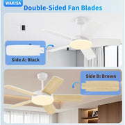 Kaqinu Ceiling Fans with Lights, Remote Control, and App, 45-Inch Modern Ceiling Fans, 6 Speeds, 3 Colors for Indoor Use (White)