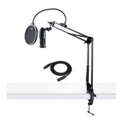 Audio-Technica AT2020 Cardioid Condenser Microphone Bundle with Suspension Boom Scissor Arm, 25-Foot XLR Cable, Pop Filter, Black