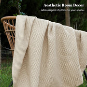 PHF Cotton Waffle Weave Blanket, Lightweight Breathable 100% Cotton, Linen Color, Queen Size 90 x 90 in