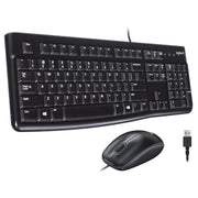 Logitech Keyboard and Mouse Combo, Wired USB, Full-Size Spill-Resistant Keyboard with Number Pad, Optical Ambidextrous Mouse, Black, 920-002565