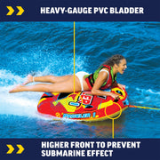 WOW Watersports Prowler Starter Kit, 1-Person Towable Tube with Heavy-Duty 1,000 lb Tow Rope and 12V High-Speed Air Pump, Nylon Cover