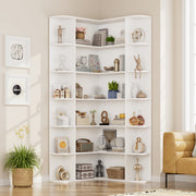 Homfa Corner Bookcase, 73.9 in Tall L-Shaped 6 Tier Bookshelf with Curved Edges, White