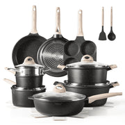 Carote A08637 Nonstick Pots and Pans Set, 22 Pcs Non Stick Induction Kitchen Cookware Sets, Black Granite