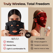 ARIVEA LED Red Light Therapy Face Mask, Wireless Rechargeable, Foldable, 4 Light Modes, Black