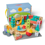 Melissa & Doug 50279 Town Snap and Play, Mix and Match Connectable Wooden Building Blocks Play Set Toy
