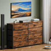 Tydimor 8 Fabric Drawers Dresser, Rustic Brown, Wide Chest and TV Stand for 55 Inch TVs