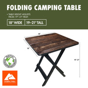 Ozark Trail Folding Outdoor Camp Side Table, Adjustable Height 19 to 21 in, Brown Wood Print, Lightweight Plastic