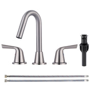 Wowow 8 in. Widespread Double Handle Bathroom Sink Faucet, Brushed Nickel, Stainless Steel, 360 Swivel Spout, Pop-Up Drain Included, 2325500