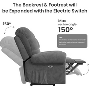 Neche GESE003AH Corduroy Electric Recline Sofa Chair with USB Port, Grey