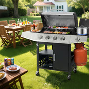 Segmart 4-Burner Propane Gas Grill, Stainless Steel, 50,000 BTU, Side Burner, 474 sq. in. Cooking Area, Built-In Thermometer, Towel Rack, Tool Holder, Lockable Casters