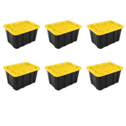 Sterilite 5065-9Y Large Storage Bin, 27 Gallon Plastic Storage Container with Snap-On Lid, Black and Yellow, Industrial, Pack of 6