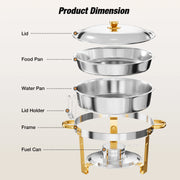 Warmounts 5QT 4 Pack Gold Accent Stainless Steel Chafers and Buffet Warmers Sets with Lid & Lid Holder