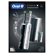 Oral-B Genius X Rechargeable Electric Toothbrush 2 Pack, Black and White, 6 Cleaning Modes, Pressure Sensor, Bluetooth Connectivity, 2399074