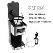 Chefman RJ14-12-SQ-V2 12-Cup Programmable Digital Coffee Maker w/ Auto Shut Off - Stainless Steel
