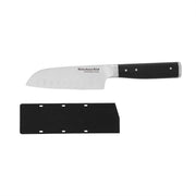 KitchenAid Gourmet Forged Triple Rivet Santoku Knife, 5-Inch, Black, Custom-Fit Blade Cover, KO5IKSSOHOBA